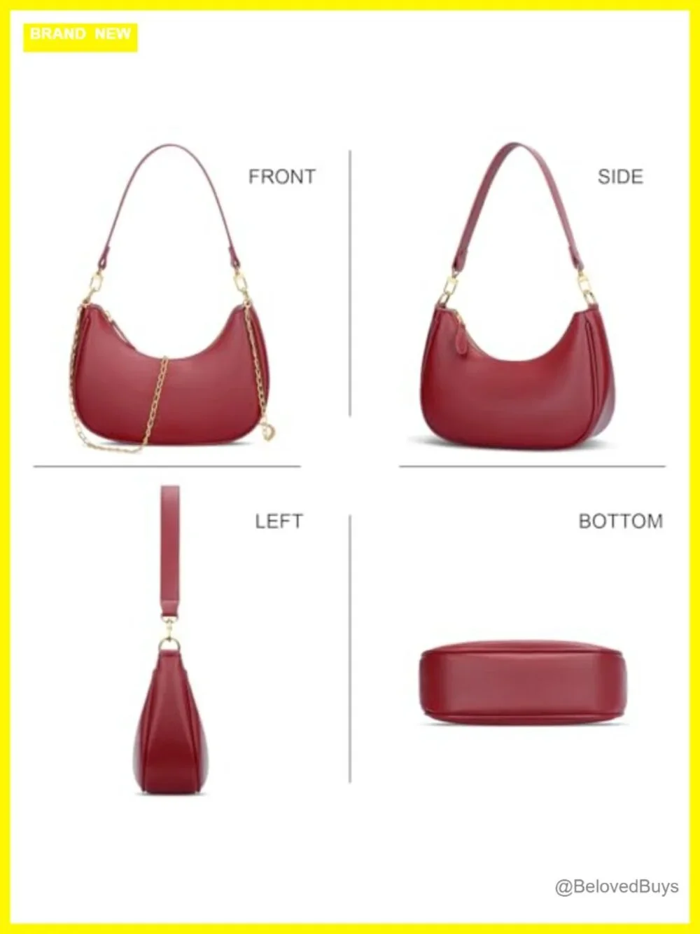 Crescent Shoulder Bag Crossbody Hobo Clutch with Detachable Strap | Faux Leather